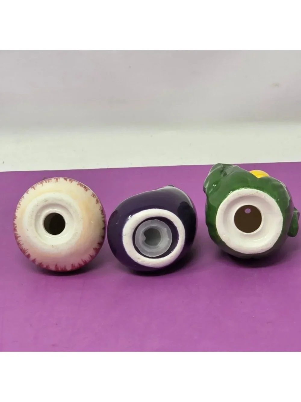 Vegetable-Themed Ceramic Salt & Pepper Shakers  Eggplant Corn & Turnip Design